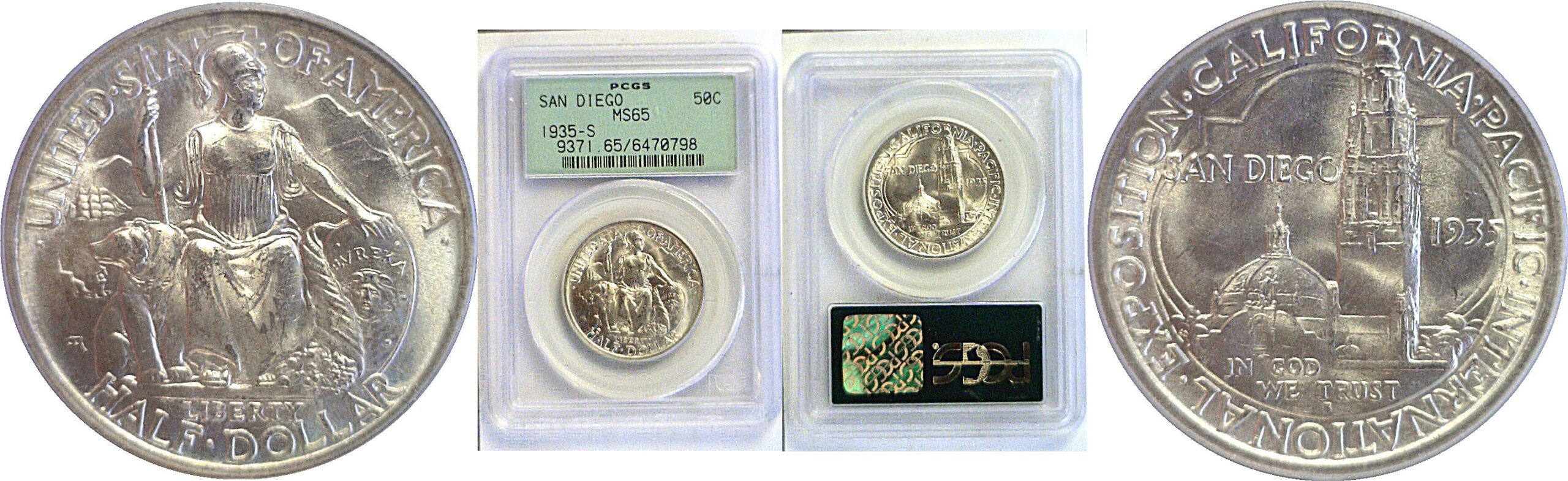 1935-S San Diego Commemorative Half Dollar. -  PCGS MS-65