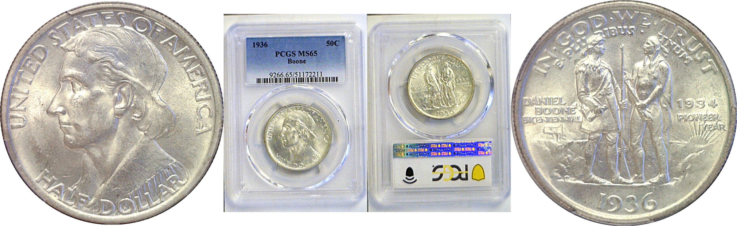 1936 Boone Commemorative Half Dollar  -  PCGS MS-65