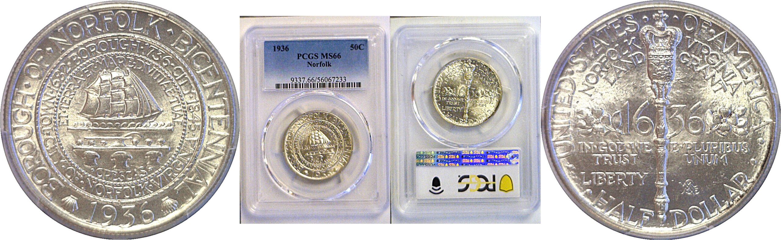 1936 Norfolk Commemorative Half Dollar  -  PCGS MS-66