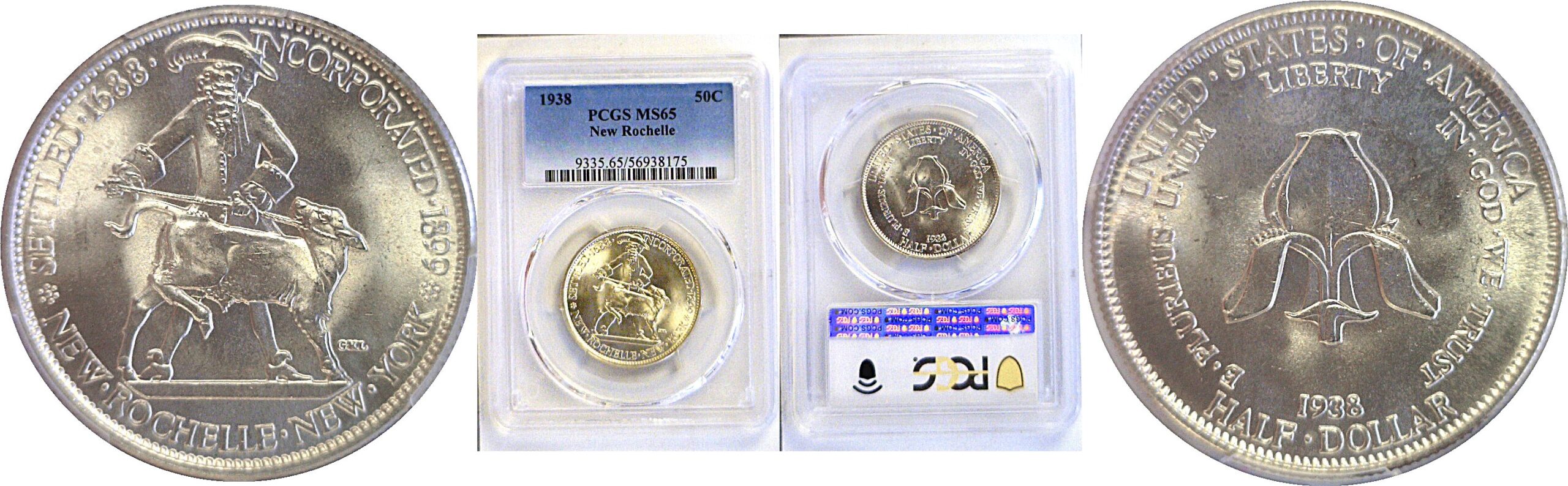 1938 New Rochelle Commemorative Half Dollar. -  PCGS MS-65