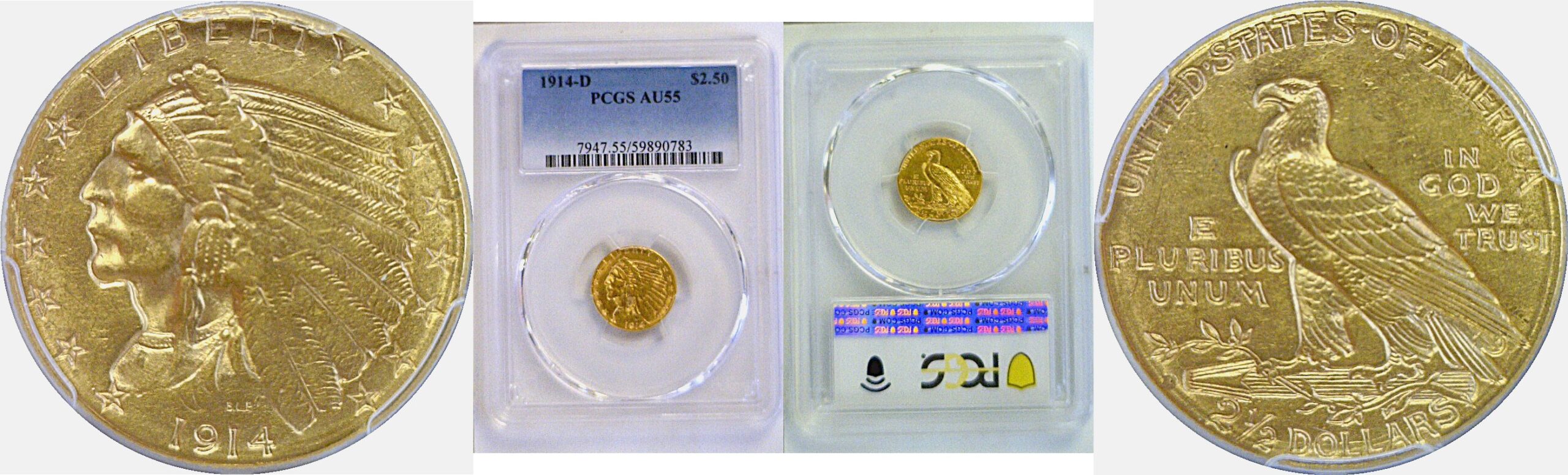 1914-D $2 1/2 Indian  -  PCGS AU-55