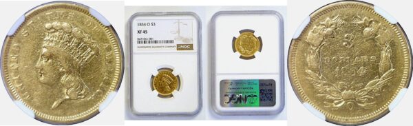1854-O $3 Princess  -  NGC XF-45