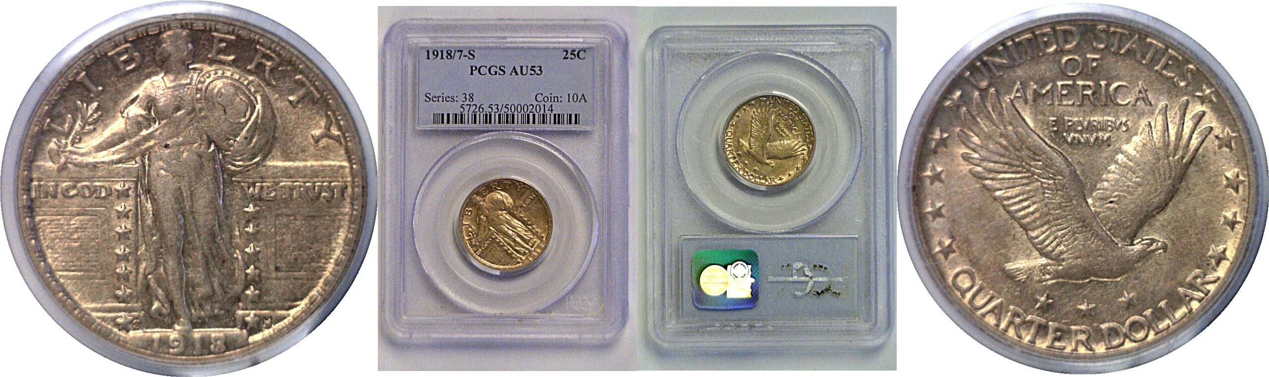 1918/7-S Standing Liberty Quarter  -  PCGS AU-53