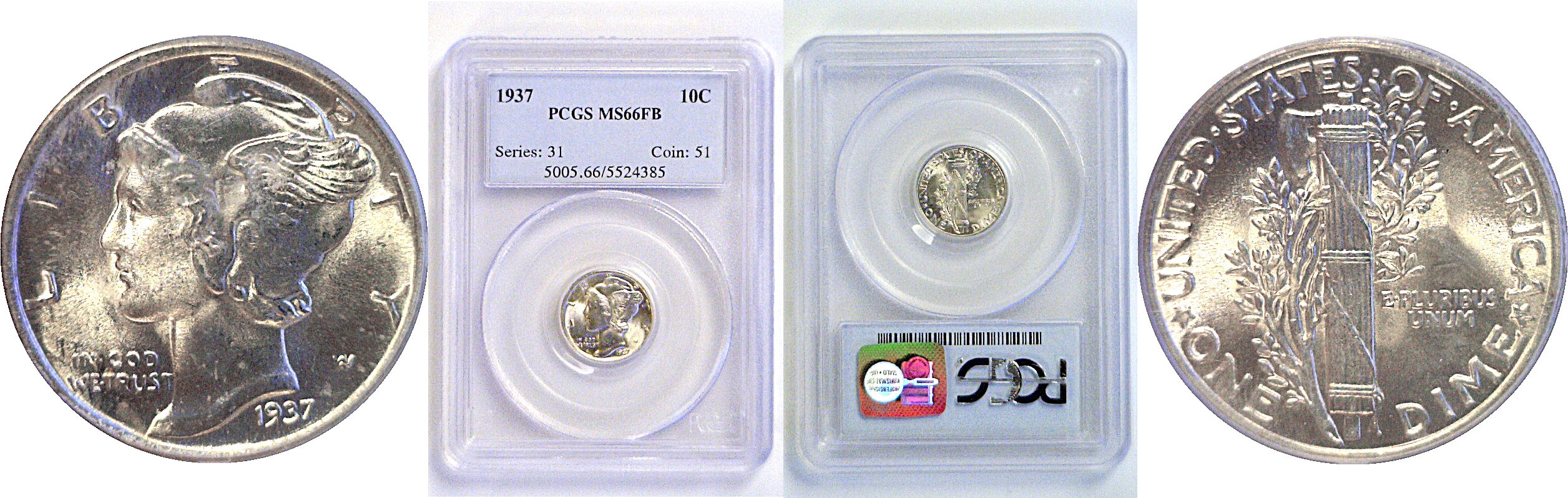1937 Mercury Dime  -  PCGS MS-66 FB