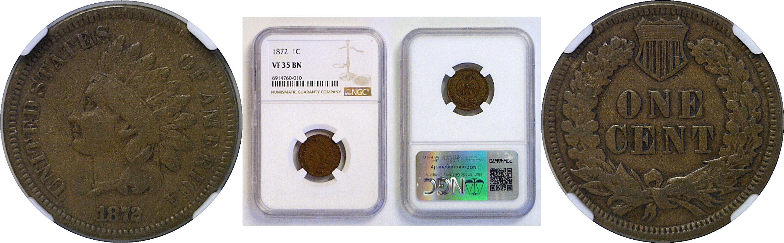 1872 Indian Head Cent   NGC VF-35