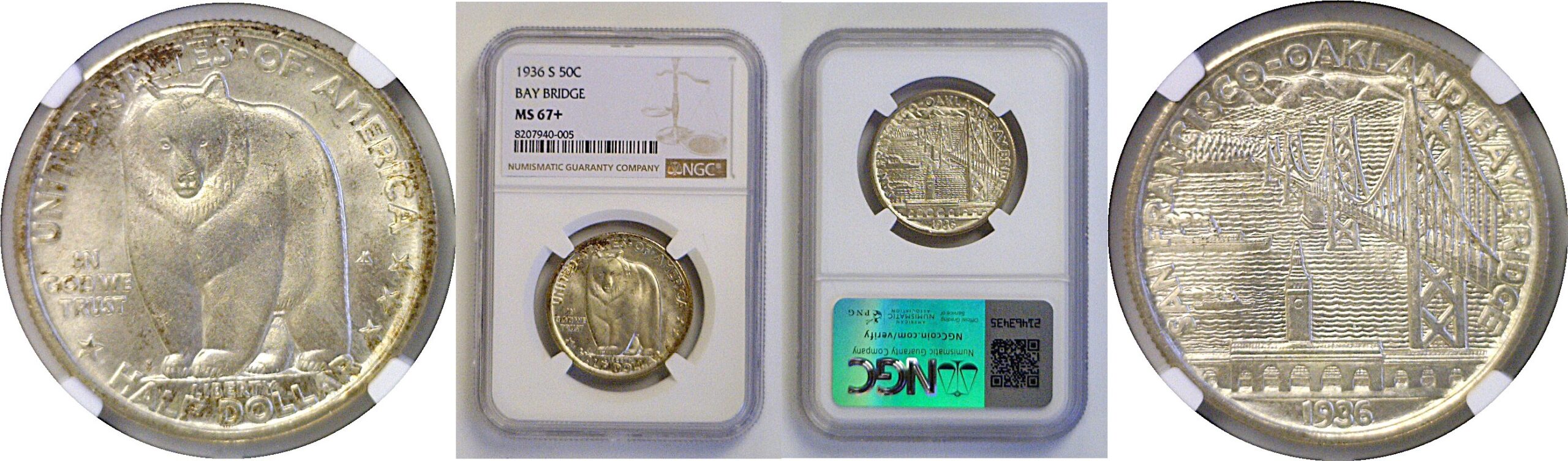 1936-S Bay Bridge Commemorative Half Dollar   NGC MS-67+