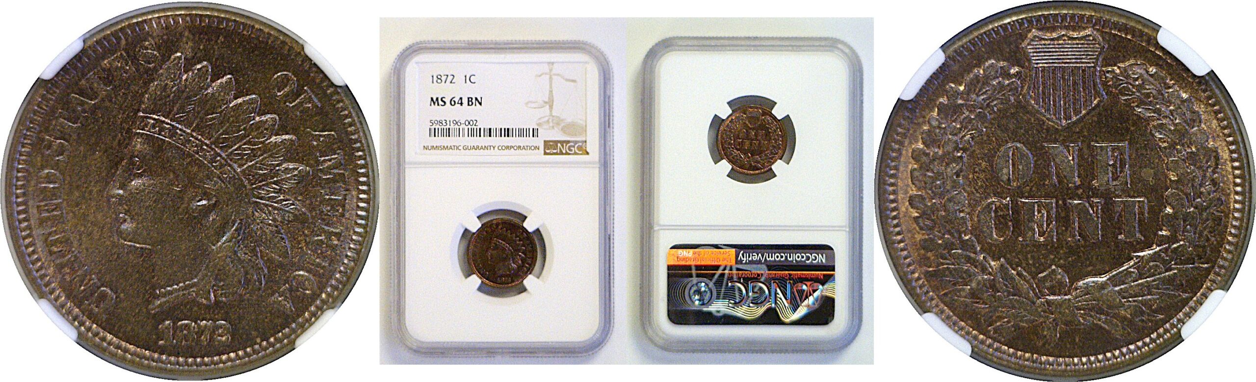 1872 Indian Head Cent   NGC MS-64 BN