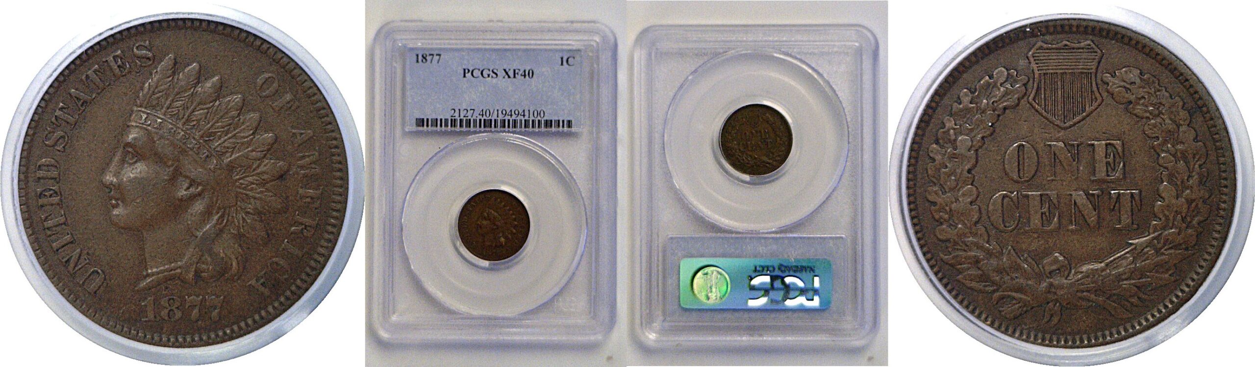 1877 Indian Head Cent   PCGS XF-40