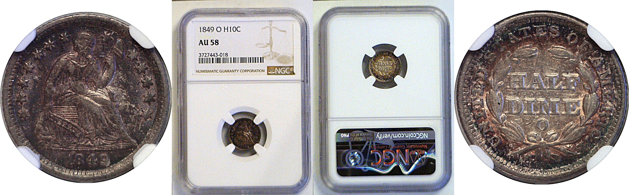 1849-O Seated Liberty Half Dime  -  NGC AU-58