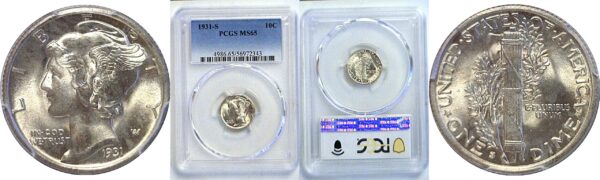 1931-S Mercury Dime  -  PCGS MS-65