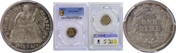 1862-S Seated Liberty Dime. -  PCGS XF-45