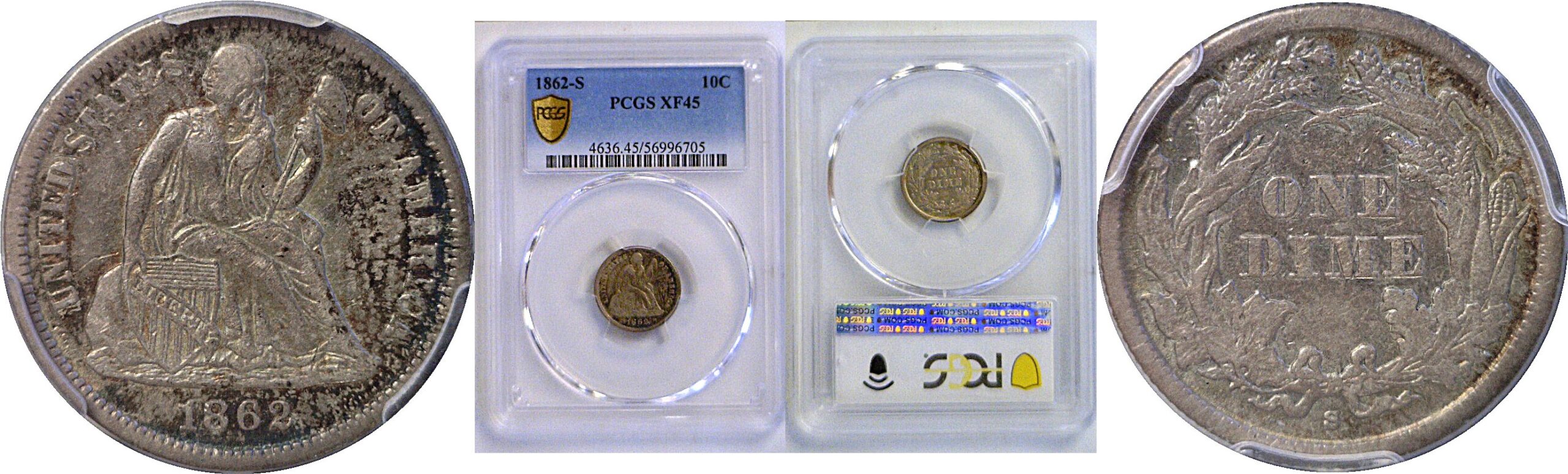 1862-S Seated Liberty Dime. -  PCGS XF-45