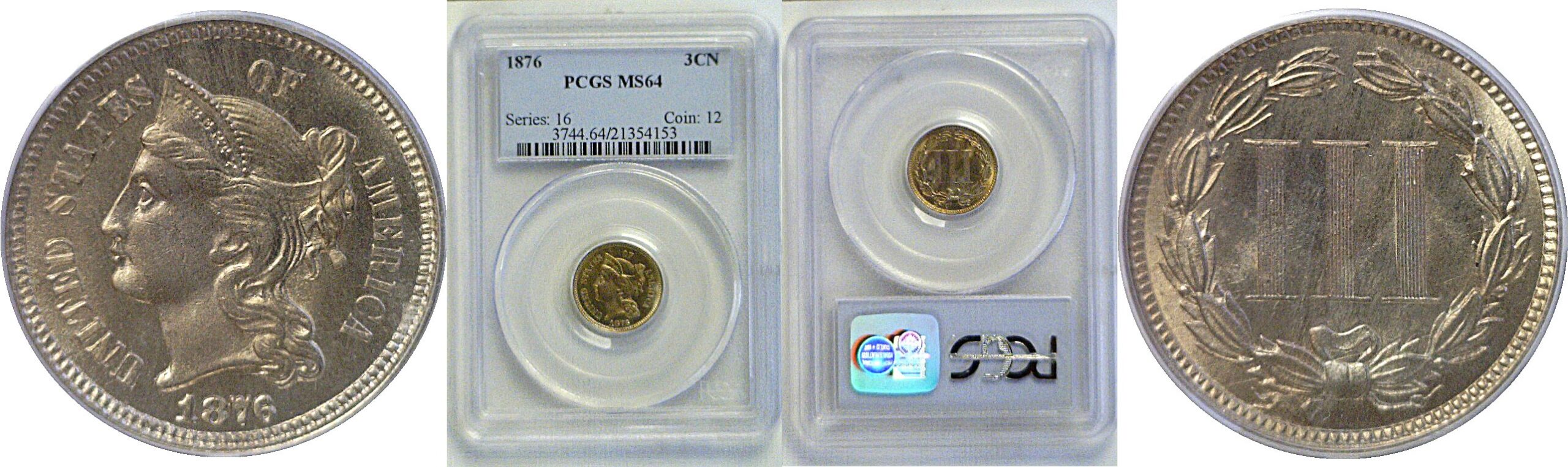 1876 Nickel Three Cent  -  PCGS MS-64