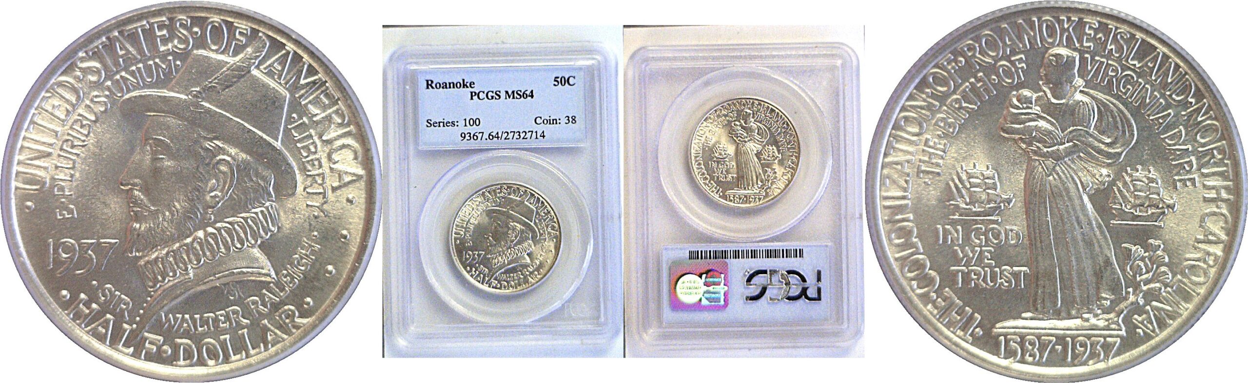 1937 Roanoke Commemorative Half Dollar. -  PCGS MS-64