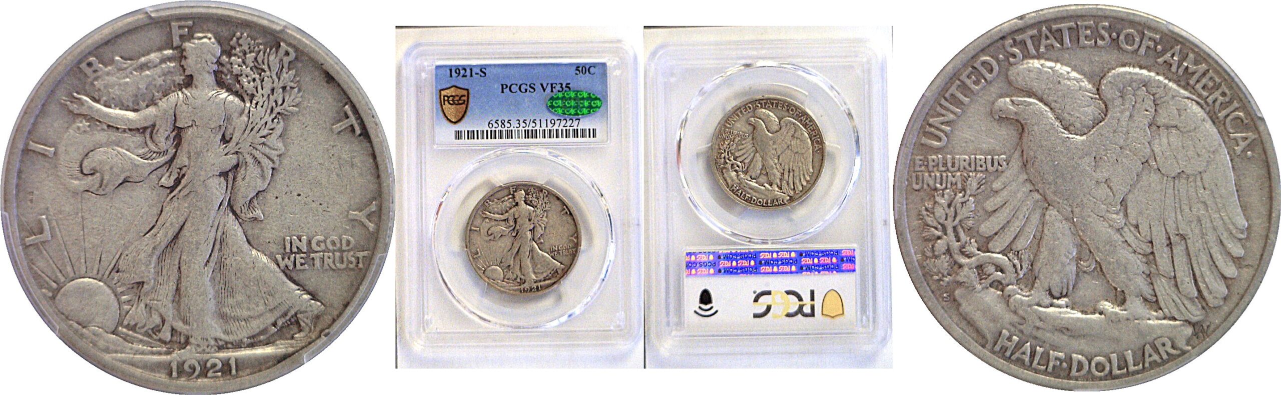1921-S Walking Liberty Half Dollar. -  PCGS VF-35.  CAC