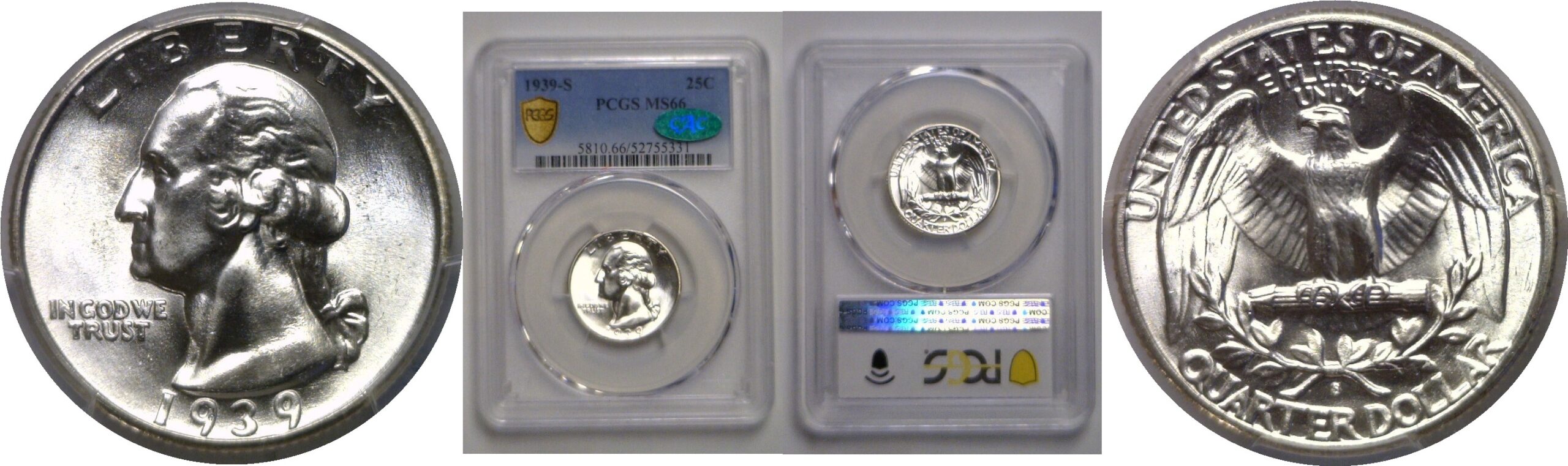 1939-S Washington Quarter    PCGS MS-66  CAC