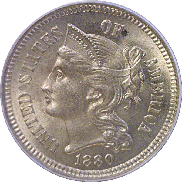 1880 Nickel Three Cent  -  PCGS MS-64  CAC. - Image 2