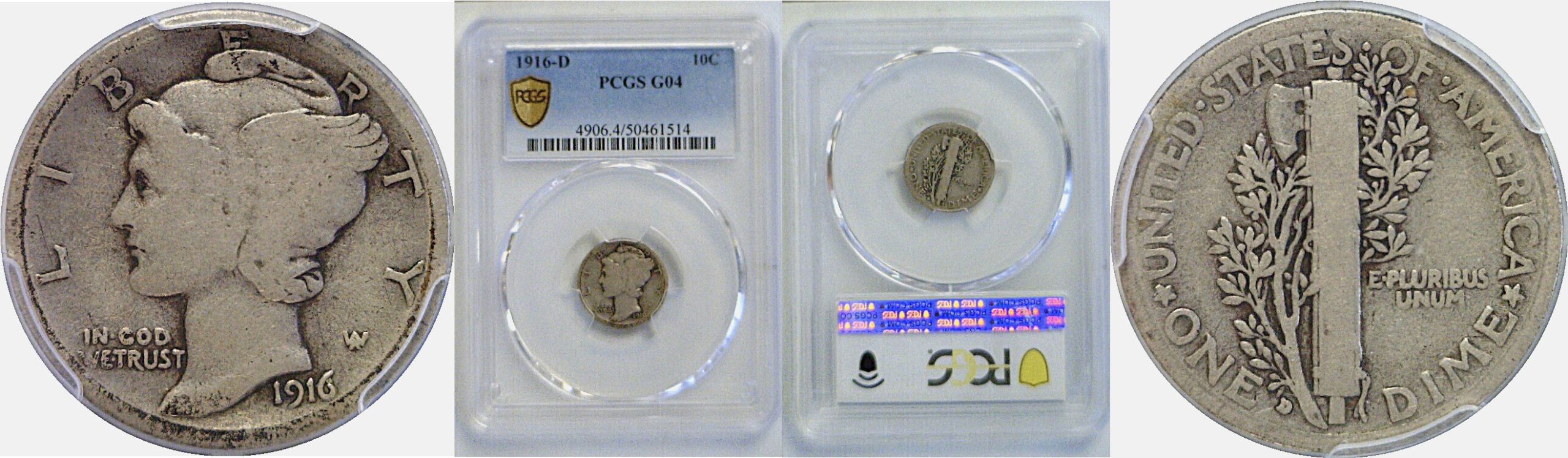 1916-D Mercury Dime PCGS G-4