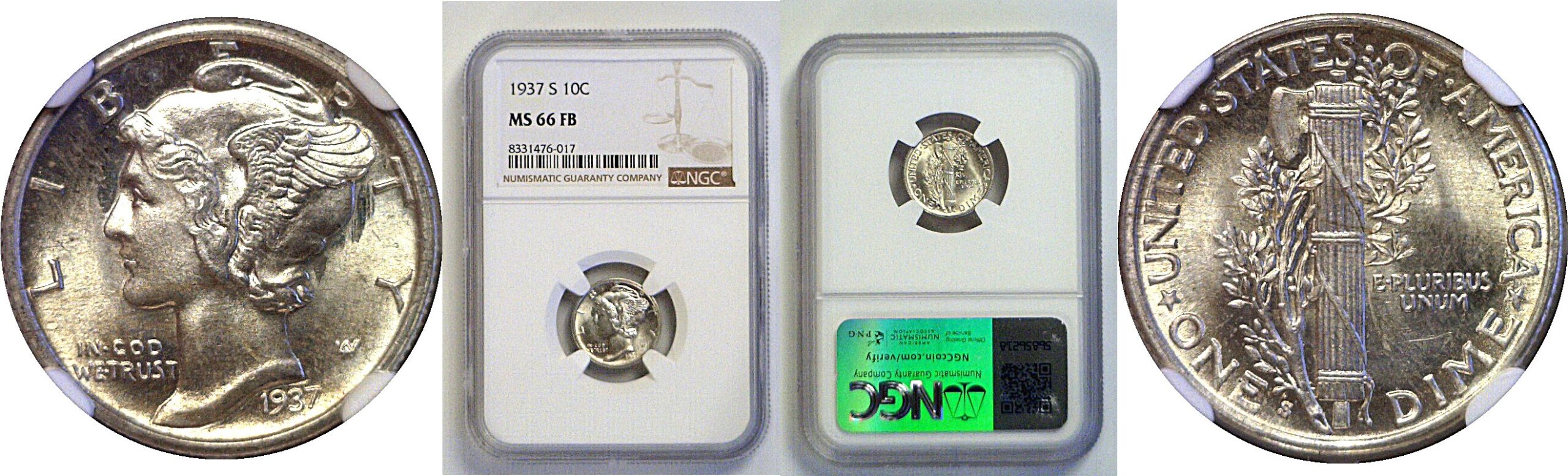 1937-S Mercury Dime    NGC MS-66 FB