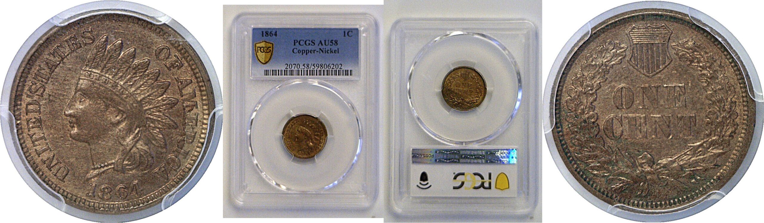 1864 Copper-Nickel  Indian Head Cent   PCGS AU-58