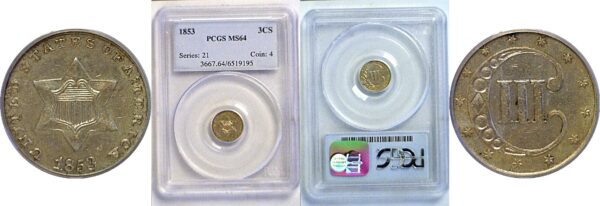1853 Silver Three Cent  -  PCGS MS-64