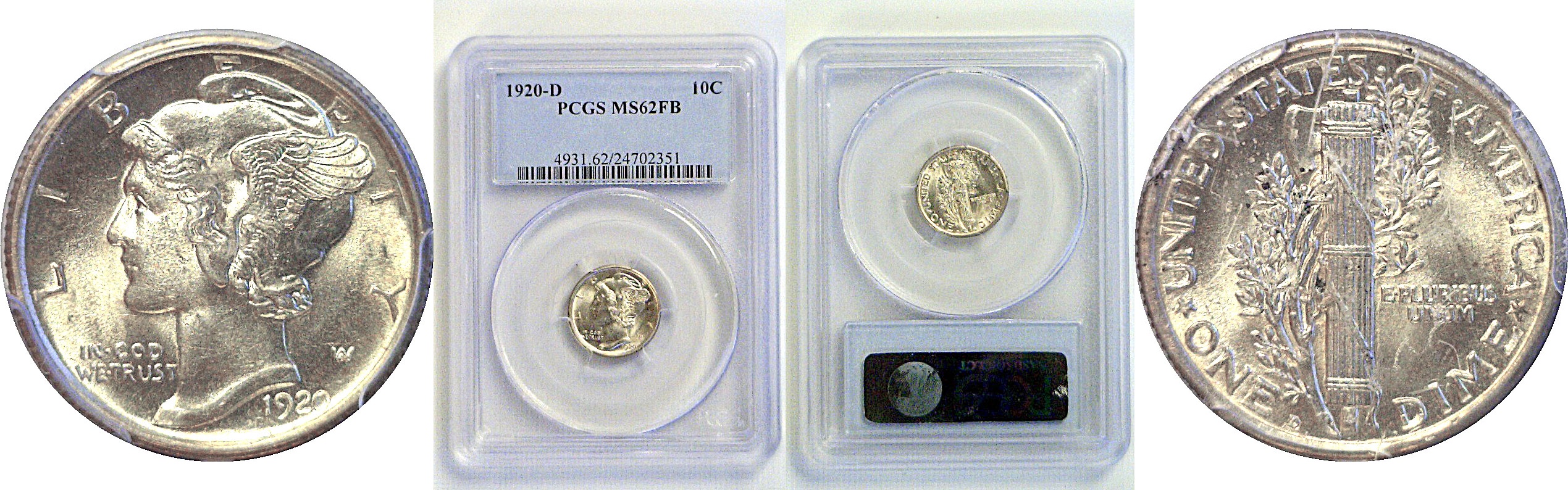 1920-D Mercury Dime  -  PCGS MS-62 FB