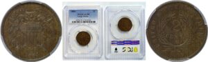 1864 Large Motto.  Two Cent Piece  -  PCGS AU-50