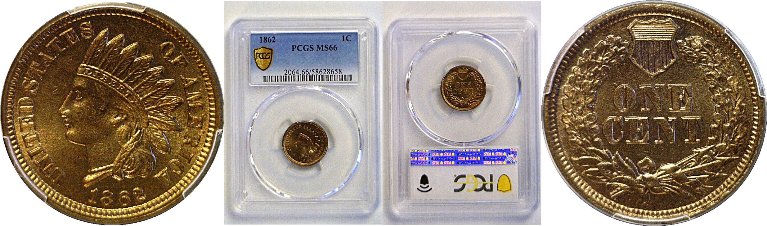1862 Indian Head Cent    PCGS MS-66