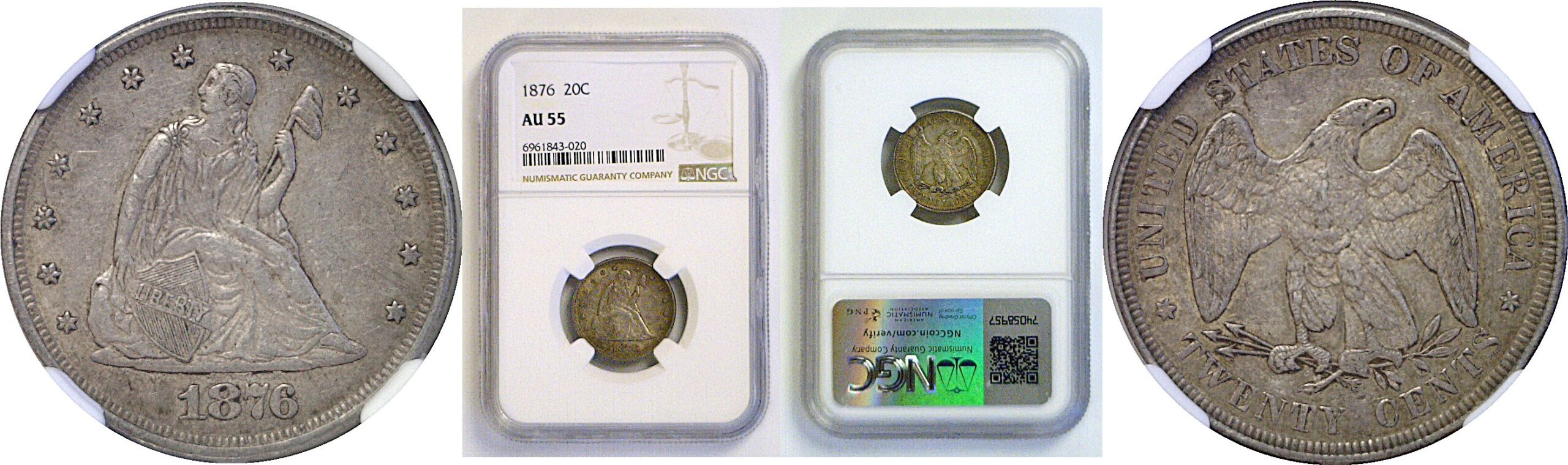 1876 Twenty Cent Piece   NGC AU-55