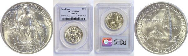 1936-D San Diego Commemorative Half Dollar   PCGS MS-66