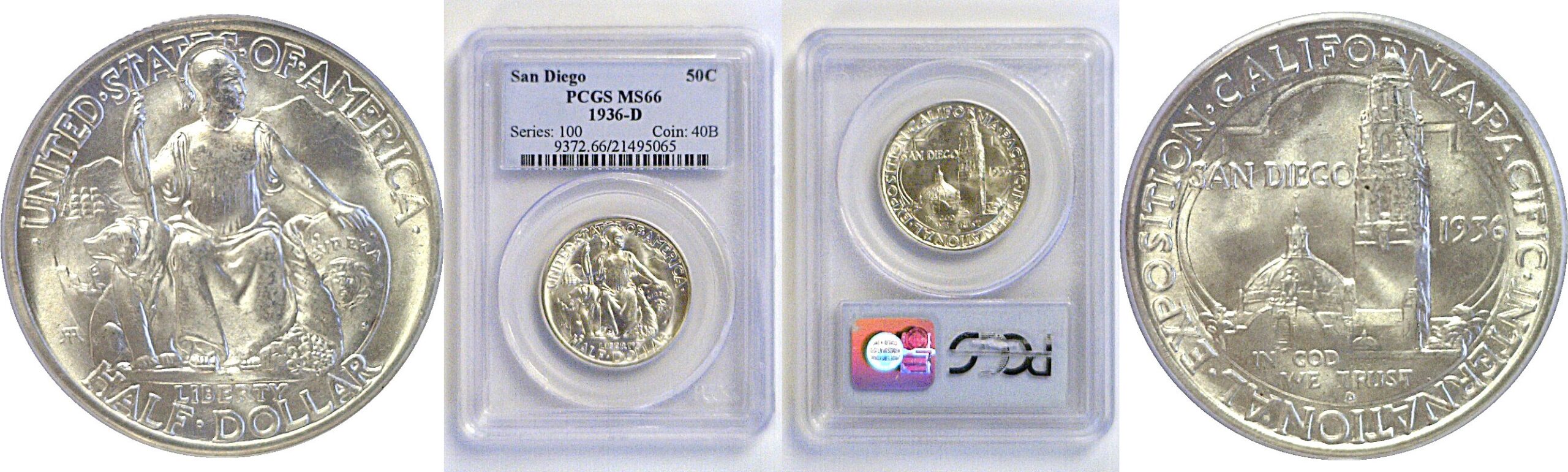 1936-D San Diego Commemorative Half Dollar   PCGS MS-66