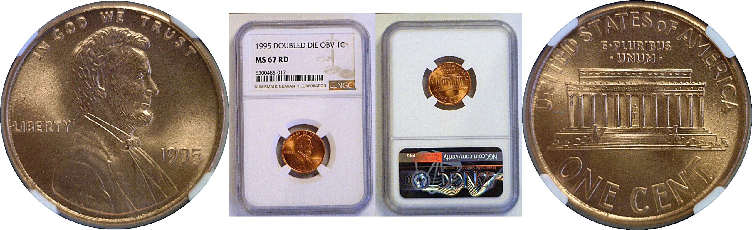 1995 Doubled Die Obverse.  Lincoln Cent  -  NGC MS-67 RD