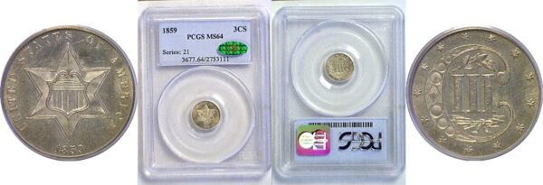 1859 Silver Three Cent  -  PCGS MS-65   CAC