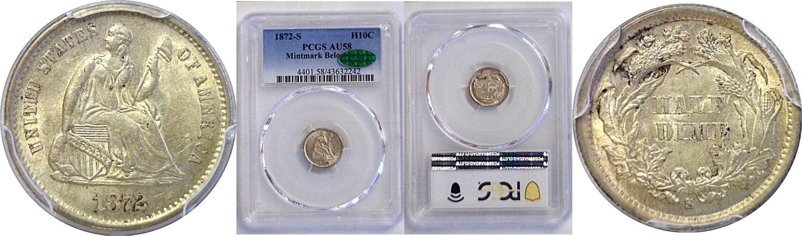 1872-S Seated Liberty Half Dime  -  PCGS AU-58  CAC