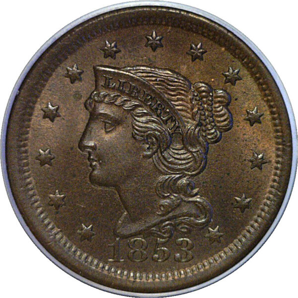 1853 Large Cent  -  PCGS MS-64 BN  CAC - Image 2