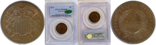 1873 Closed 3.  Two Cent Piece  -  PCGS PR-64 RB  CAC