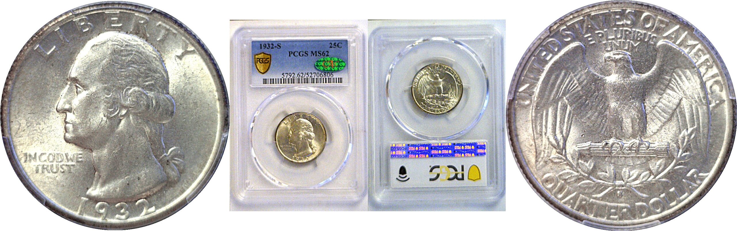 1932-S Washington Quarter  -  PCGS MS-62  CAC