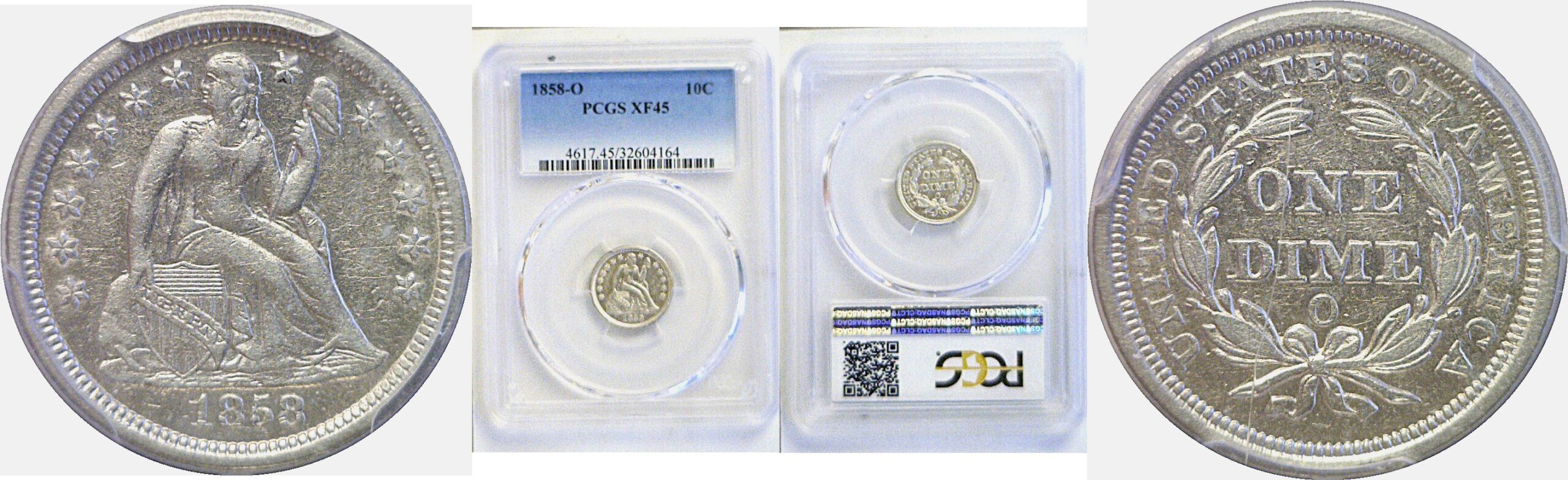 1858-O Seated Liberty Dime  -  PCGS XF-45