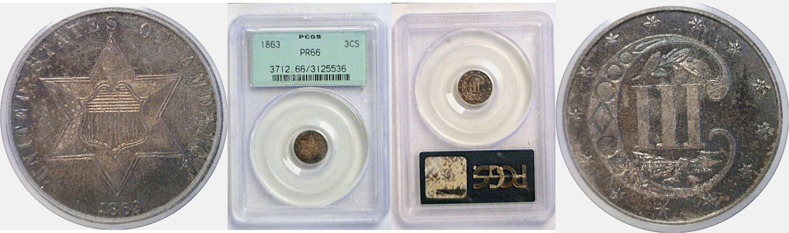 1863 Silver Three Cent  -  PCGS PR-66