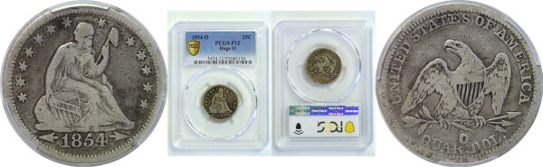 1854-O Huge O   Seated Liberty Quarter   PCGS F-12