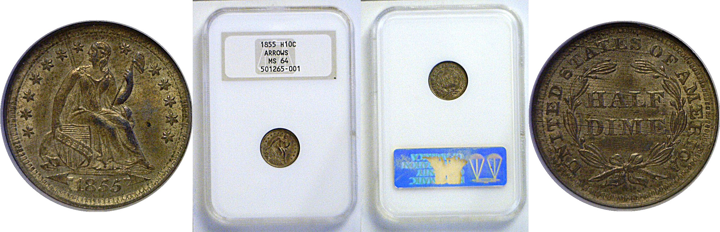 1855 Arrows.  Seated Liberty Half Dime  -  NGC MS-64