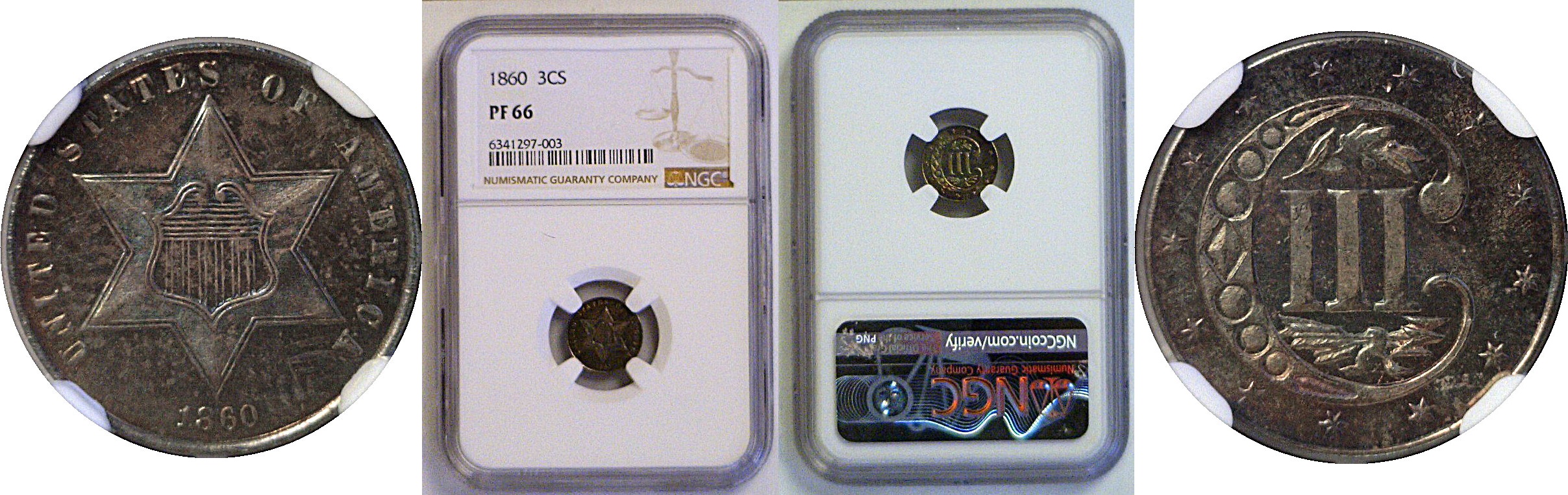 1860 Silver Three Cent  -  NGC PF-66