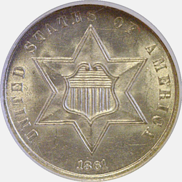 1861 Silver Three Cent  -  NGC MS-64  CAC - Image 2