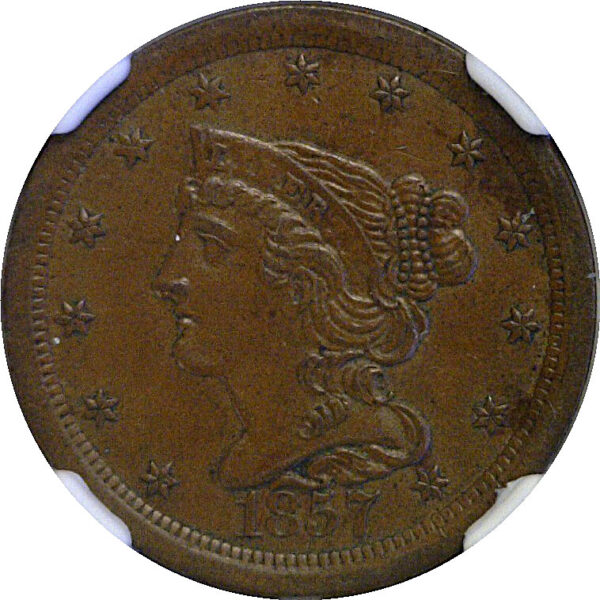 1857 Half Cent  -  NGC MS-62 BN - Image 2