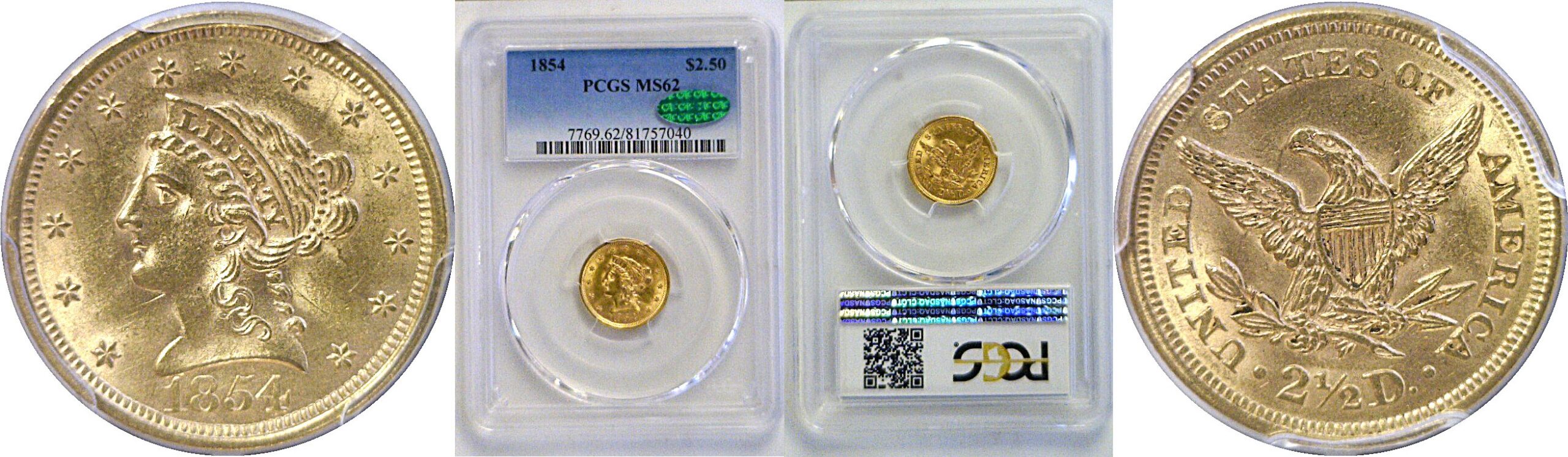 1854 $2 1/2 Liberty  -  PCGS MS-62  CAC
