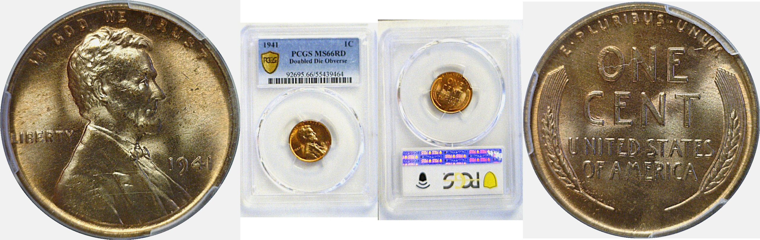 1941 Doubled Die Obverse.  Lincoln Cent  -  PCGS MS-66 RD