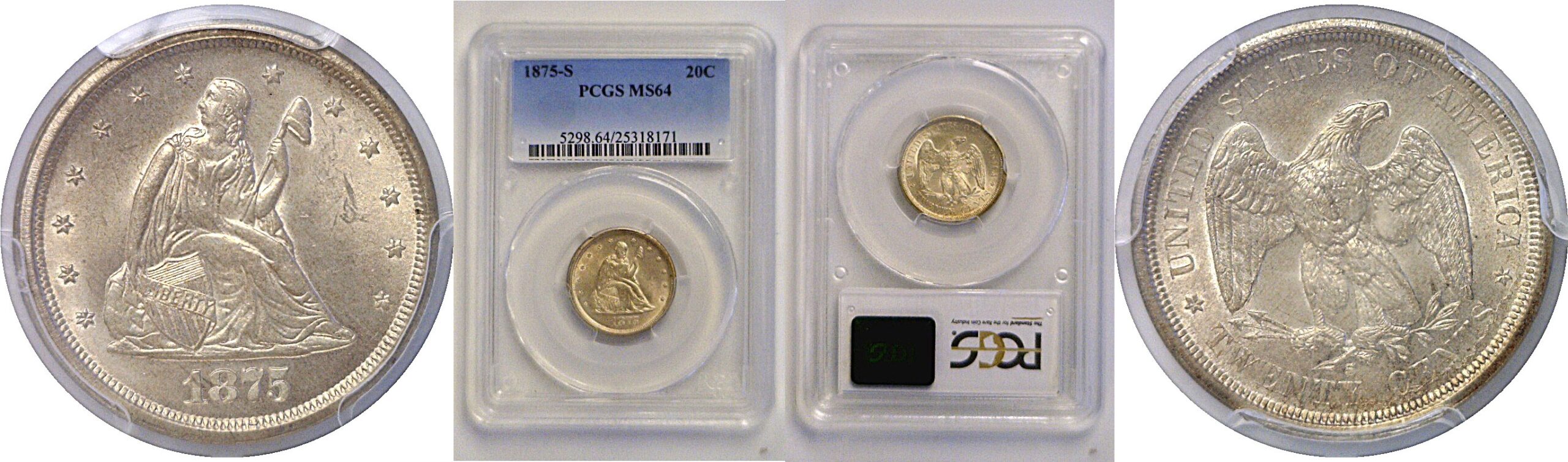 1875-S Twenty Cent Piece   PCGS MS-64