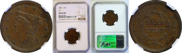 1857 Half Cent  -  NGC MS-62 BN