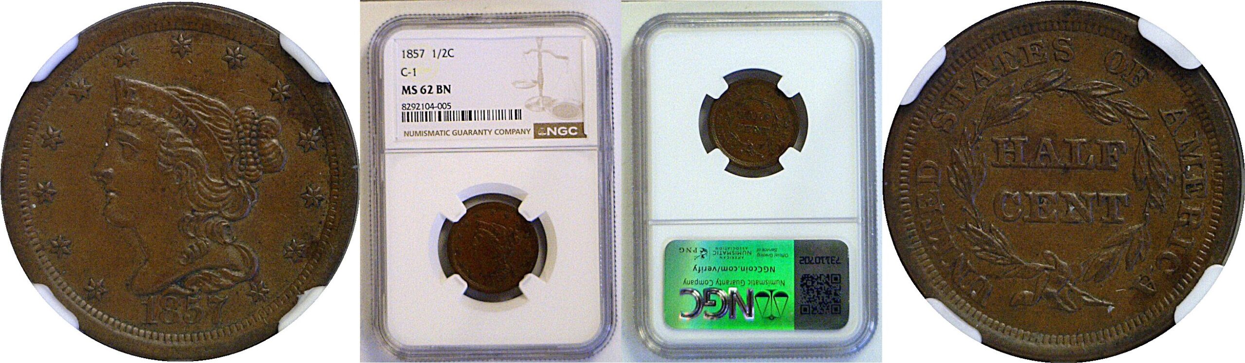 1857 Half Cent  -  NGC MS-62 BN