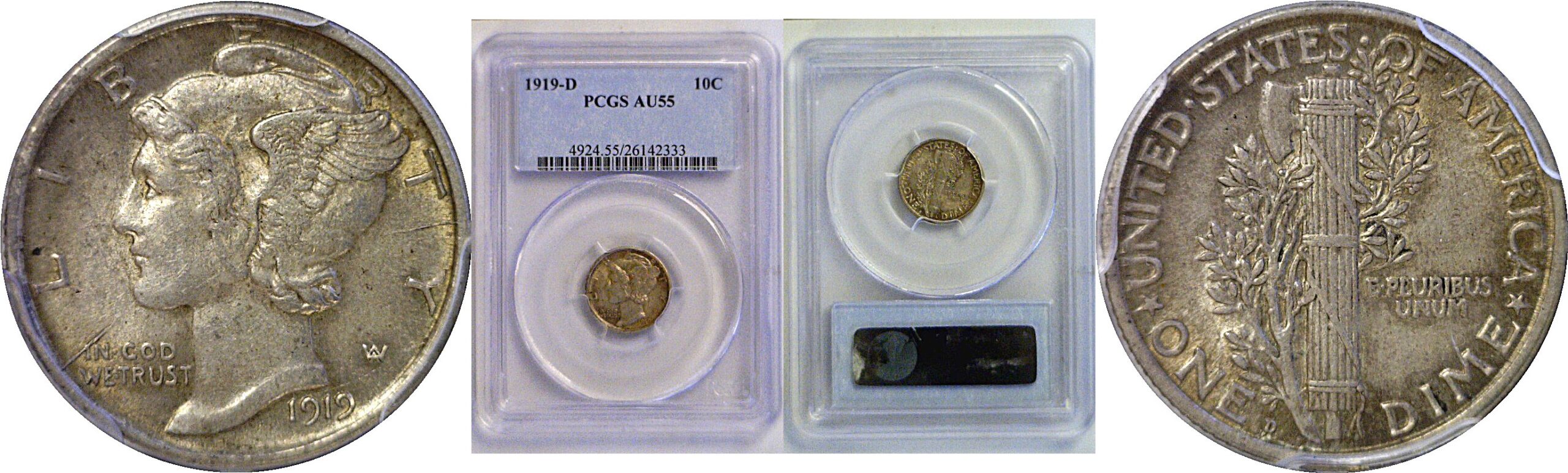 1919-D Mercury Dime  -  PCGS AU-55